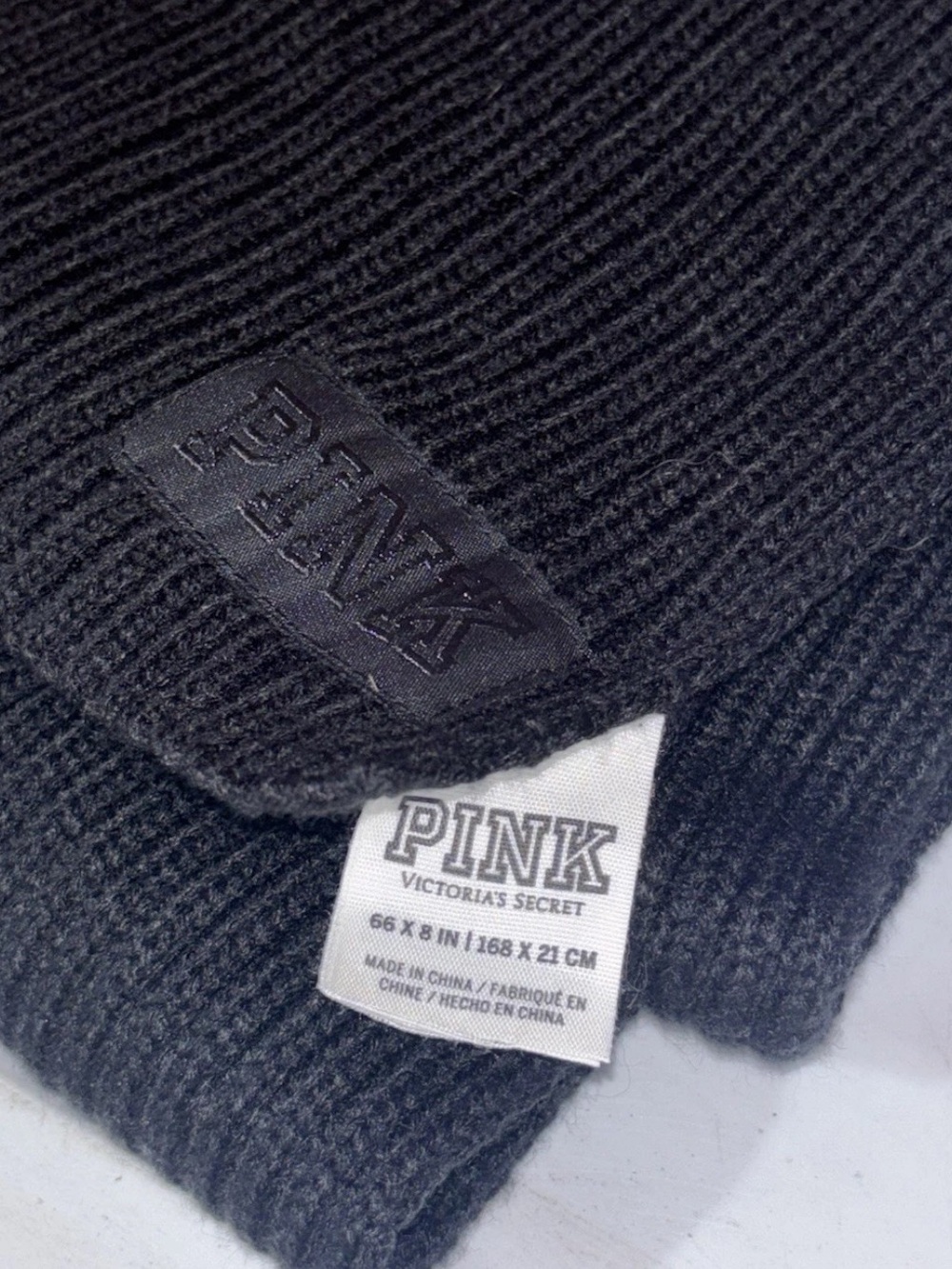 Pink Victoria’s Secret Y2K Ribbed Knit Scarf Black 64 X 10